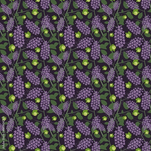 Seamless pattern gooseberry lilac flower