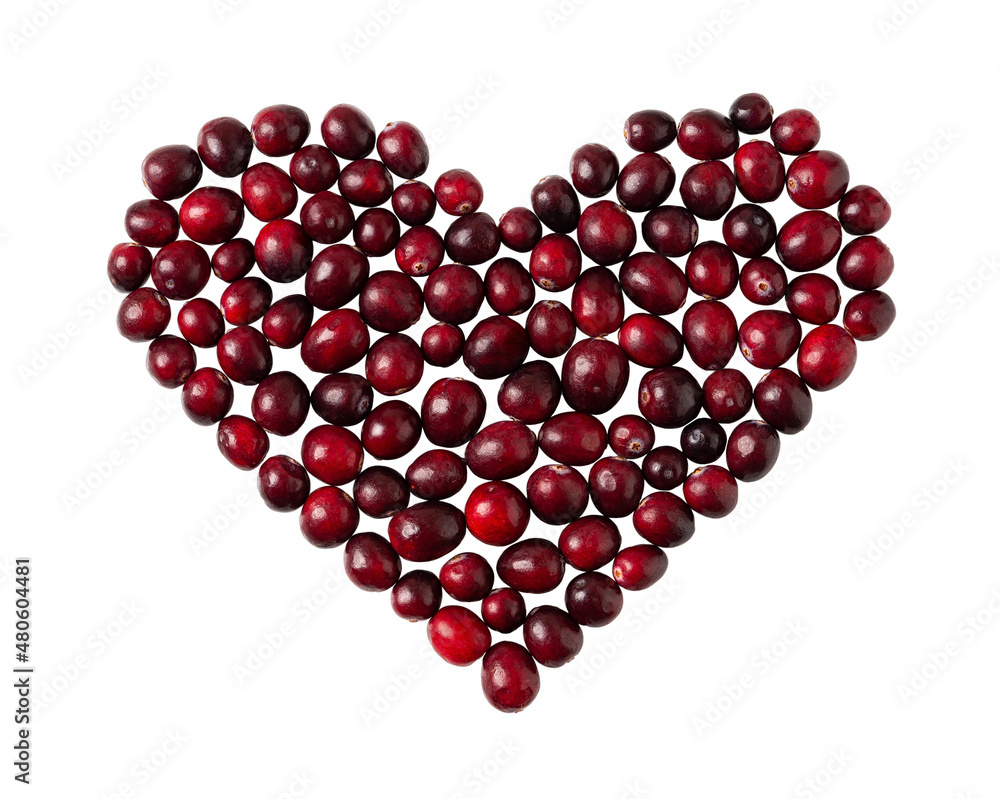 Heart shape made of red ripe cranberries isolated on a white background. Fresh organic wild berries macro. Dieting, vitamin healthy eating and antioxidant concepts. Macro. Heart shape made of red ripe cranberries isolated on a white background. Fresh organic wild berries macro. Dieting, vitamin healthy eating and antioxidant concepts. Macro.