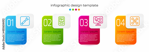 Set line Paint brush, Seismograph, Soil analysis and Archeology. Business infographic template. Vector