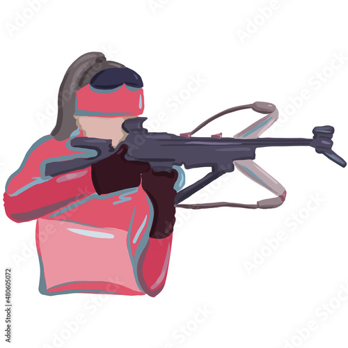 Female biathlon athlete at the shooting rangehand, drawn Illustration