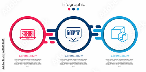 Set line Binary code, NFT Digital crypto art and . Business infographic template. Vector