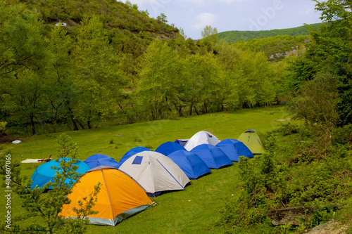 colorful camping in the mountains