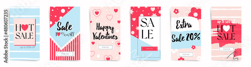 Trendy Valentine Day Stories template. Set of 8 lovely hearts patterns. Design template for social networks, instastories, vertical banners, business posts and sale posters.
