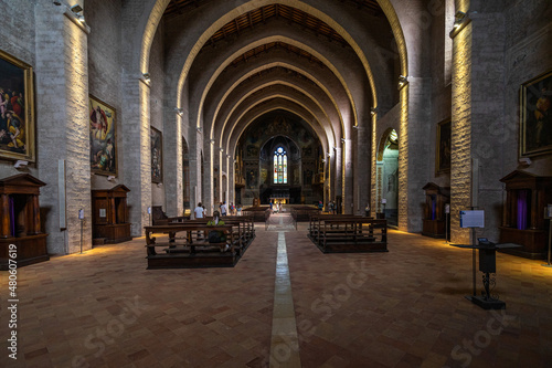 Interior of Gubbio Cathedral, built at the end of 12th century, Umbria, Italy