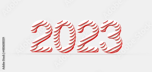 year 2023. 3D illustration numbers isolated white background