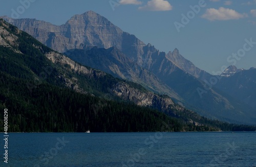 Waterton Lake with Mount Cleveland in the background at Waterton Lake National Park 