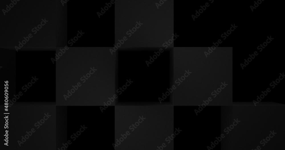 Render with a dark surface of rough black cubes in a checkerboard pattern