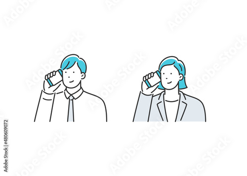 スマホで通話する会社員の男性と女性