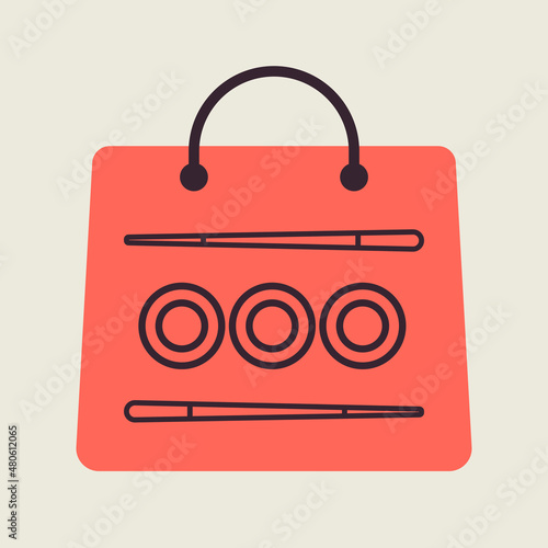 Sushi delivery vector icon. Bag for sushi delivery