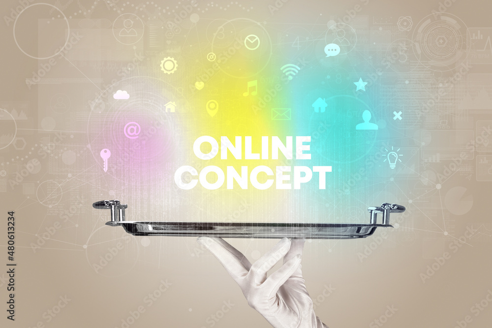 Waiter serving social networking concept