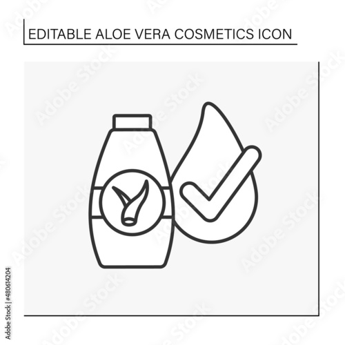 Organic cosmetic line icon. Natural hair shampoo and balsam with aloe vera.Aloe vera cosmetics concept. Isolated vector illustration. Editable stroke