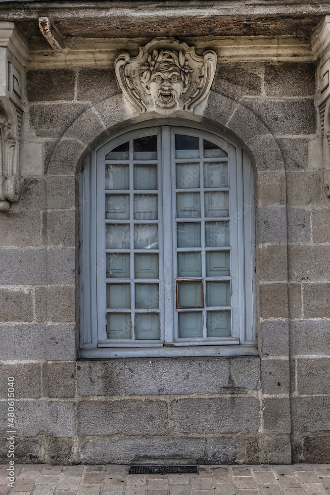 Architectural fragments of beautiful facades on Nantes Quai Turenne. Nantes, Loire Atlantique, France.