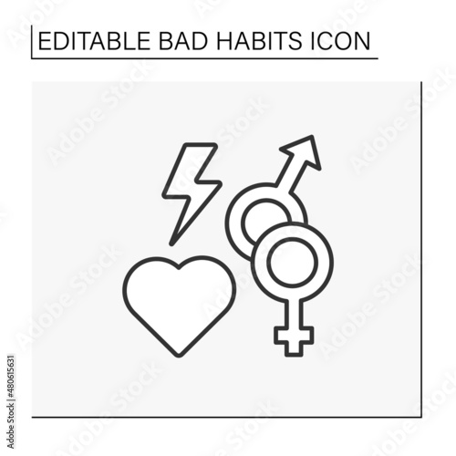 Sex addiction line icon. Irresistible need to perform sexual acts. Compulsive sexual behaviours.Isolated vector illustration. Editable stroke