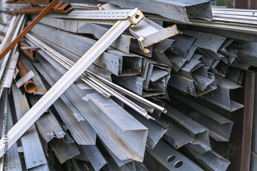 metal profile channel at a construction site in the form of scrap metal