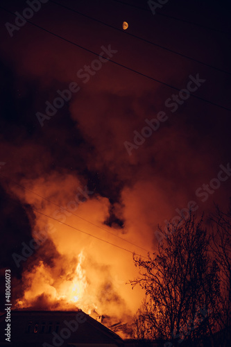 Building in fire at the night