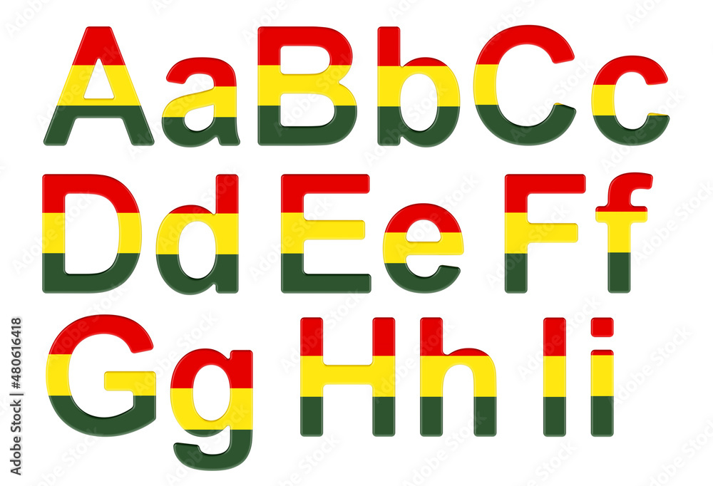 Letters with Bolivian flag A B C D E F G H I uppercase and Letters with Bolivian flag A B C D E F G H I uppercase and