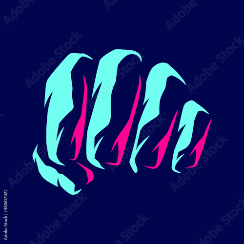Fist neon line art potrait logo colorful design with dark background. Abstract vector illustration.