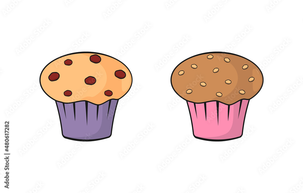 Chocolate and cream cupcake isolated cartoon vector