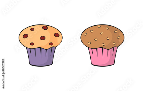 Obraz na płótnie Chocolate and cream cupcake isolated cartoon vector w salonie