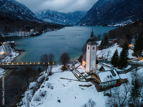 Lake Bohinj in Slovenia in winter period photo