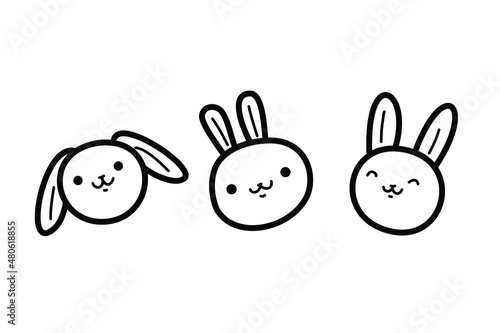 Cute Easter bunny. Doodle hand drawn rabbit head. Kawaii animal face. Stock vector black and white coloring illustration.