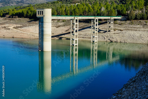 View of the Colomera reservoir (Spain) at sunset photo