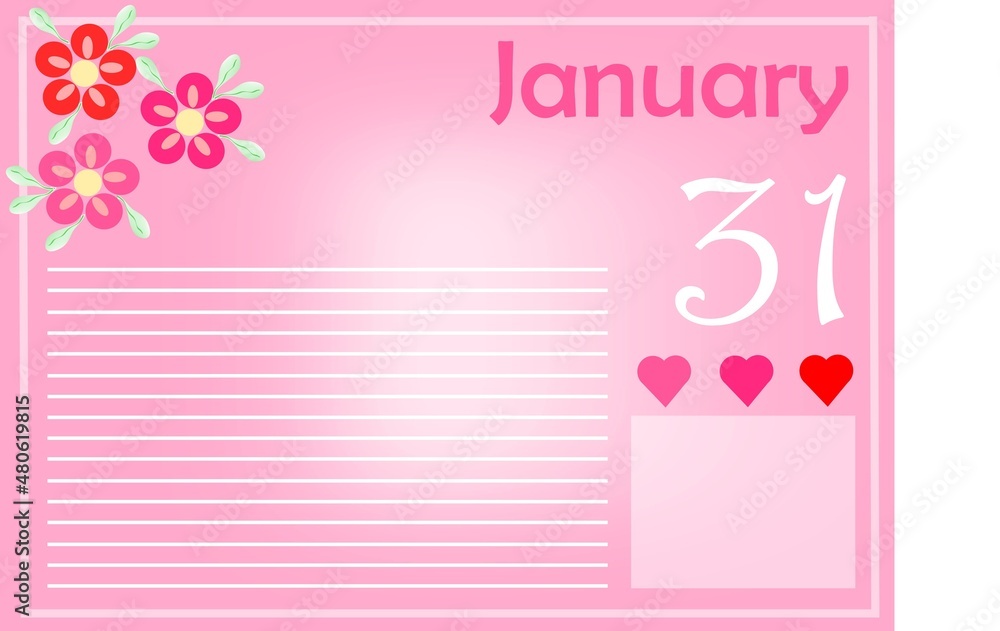 CALENDAR FOR THE MONTH OF JANUARY - 31th