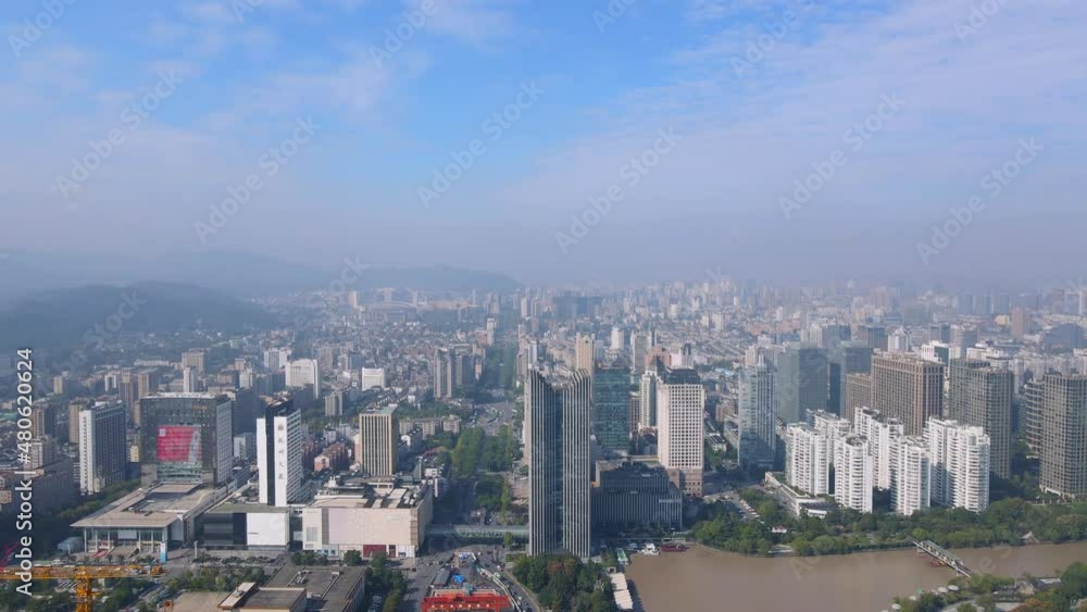 Aerial photography of the skyline of buildings along the Hangzhou Canal Aerial photography of the skyline of buildings along the Hangzhou Canal