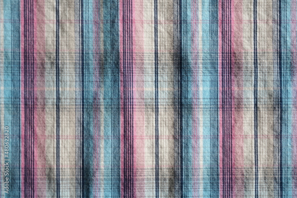 Fototapeta premium Light Blue, Pink, Navy, White and Tan Plaid Cotton as Background