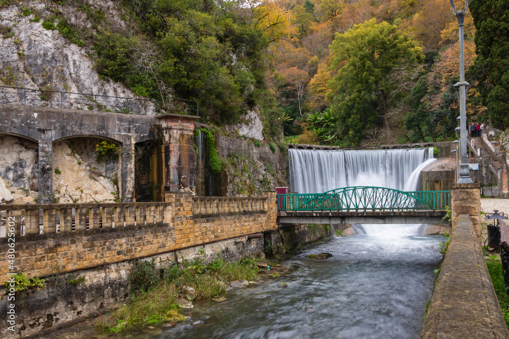 New Athos waterfall is a popular attraction of Abkhazia. Built by hand by the monks of the Orthodox Simono-Kananitsky monastery in the 19th century