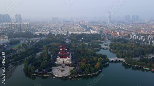 Wallpaper Mural Aerial photography of Chinese garden landscape in downtown Jining Torontodigital.ca