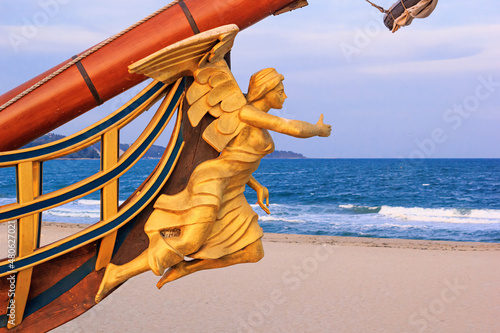 Canvas Print View of the bow and the figurehead of a stylized vintage sailboat close-up again