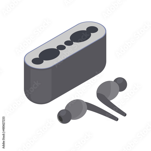 Black wireless headphones with open case. Isometric vector illustration isolated on white background