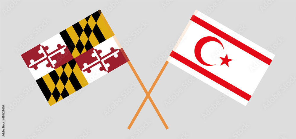 Crossed flags of the State of Maryland and Northern Cyprus. Official colors. Correct proportion Crossed flags of the State of Maryland and Northern Cyprus. Official colors. Correct proportion
