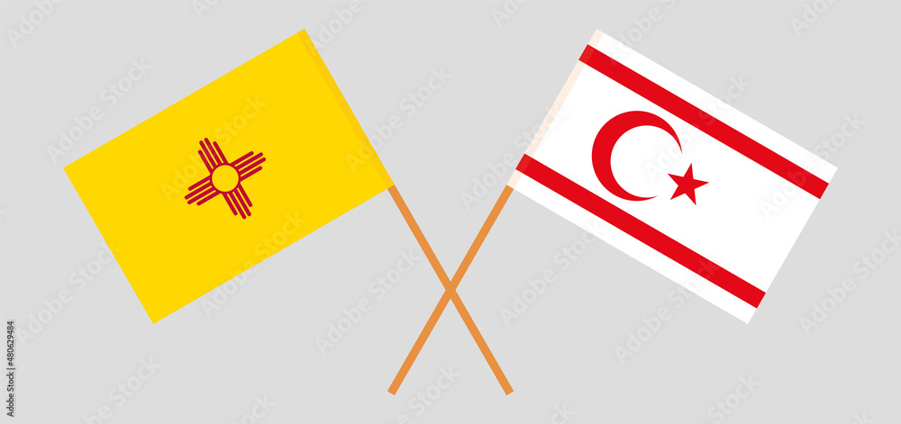Crossed flags of the State of New Mexico and Northern Cyprus. Official colors. Correct proportion Crossed flags of the State of New Mexico and Northern Cyprus. Official colors. Correct proportion