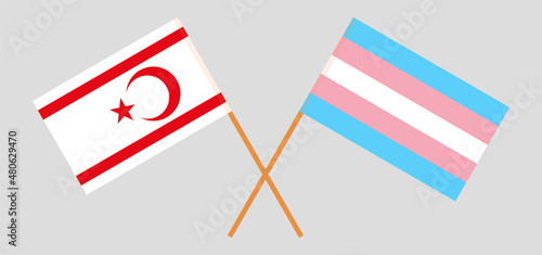 Crossed flags of Northern Cyprus and Transgender Pride. Official colors. Correct proportion