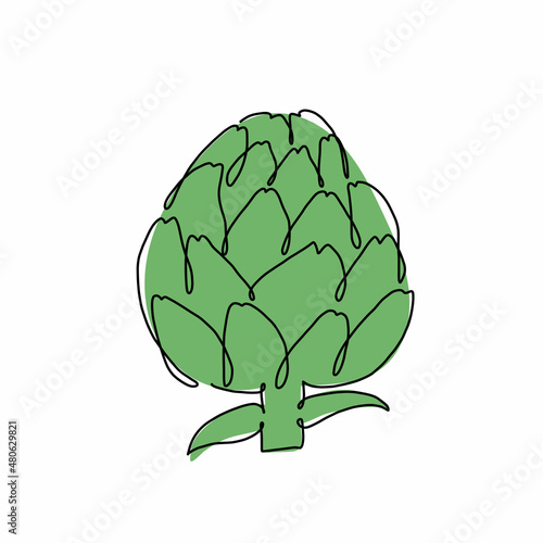 Hand drawn vector illustration of artichoke in single line style. Cute llustration of a vegetable on a white background.