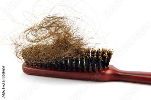 Canvastavla Hair loss concept, damaged hair on brush