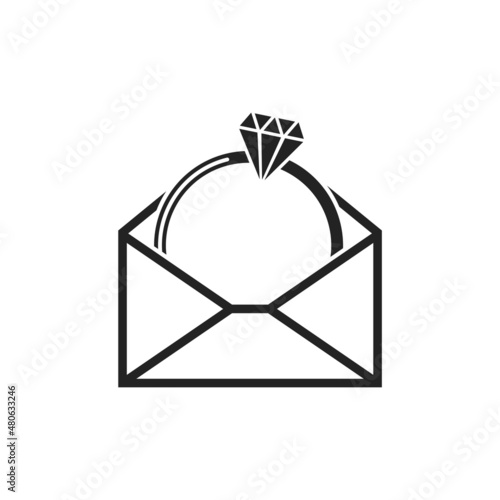 diamond ring in envelope. love message. romantic and love symbol. vector element for valentines design