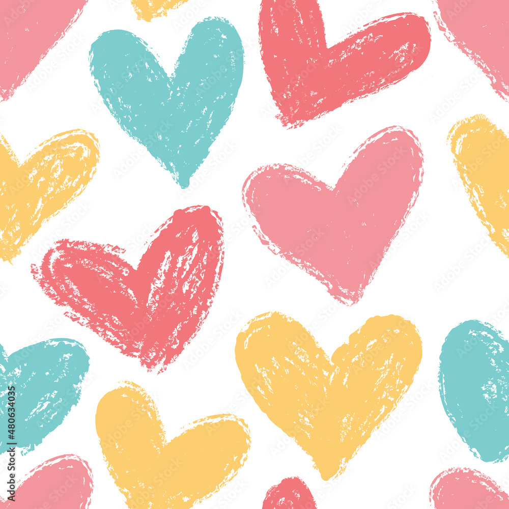 Seamless pattern with hearts in beautiful colors. Great for baby linens, kids, valentine's day, mother's day, romantic designs, wallpapers, fabrics and other surfaces. Seamless pattern with hearts in beautiful colors. Great for baby linens, kids, valentine's day, mother's day, romantic designs, wallpapers, fabrics and other surfaces.