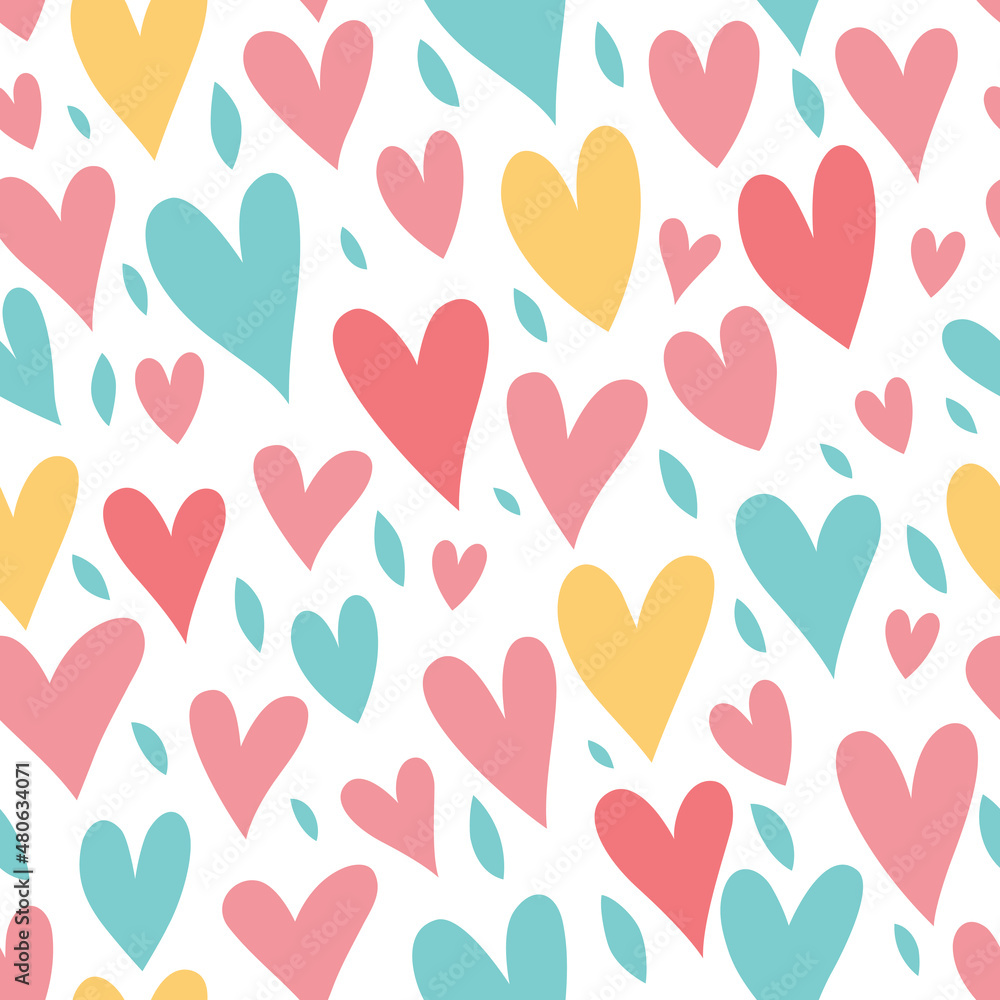 Seamless pattern with hearts in beautiful colors. Great for baby linens, kids, valentine's day, mother's day, romantic designs, wallpapers, fabrics and other surfaces. Seamless pattern with hearts in beautiful colors. Great for baby linens, kids, valentine's day, mother's day, romantic designs, wallpapers, fabrics and other surfaces.