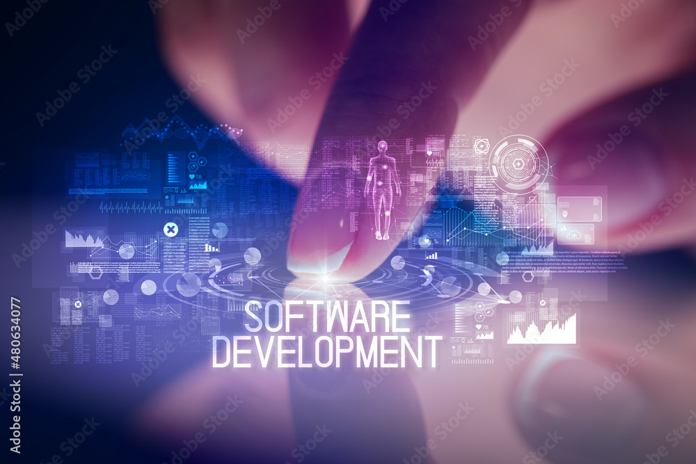 Finger touching tablet with web technology icons concept concept Finger touching tablet with web technology icons concept concept
