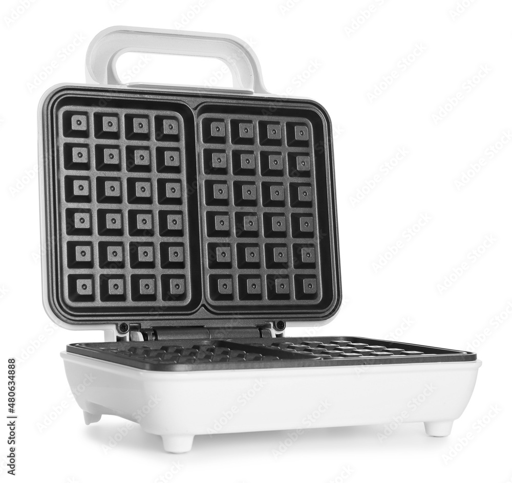 Open electric waffle maker isolated on white Open electric waffle maker isolated on white