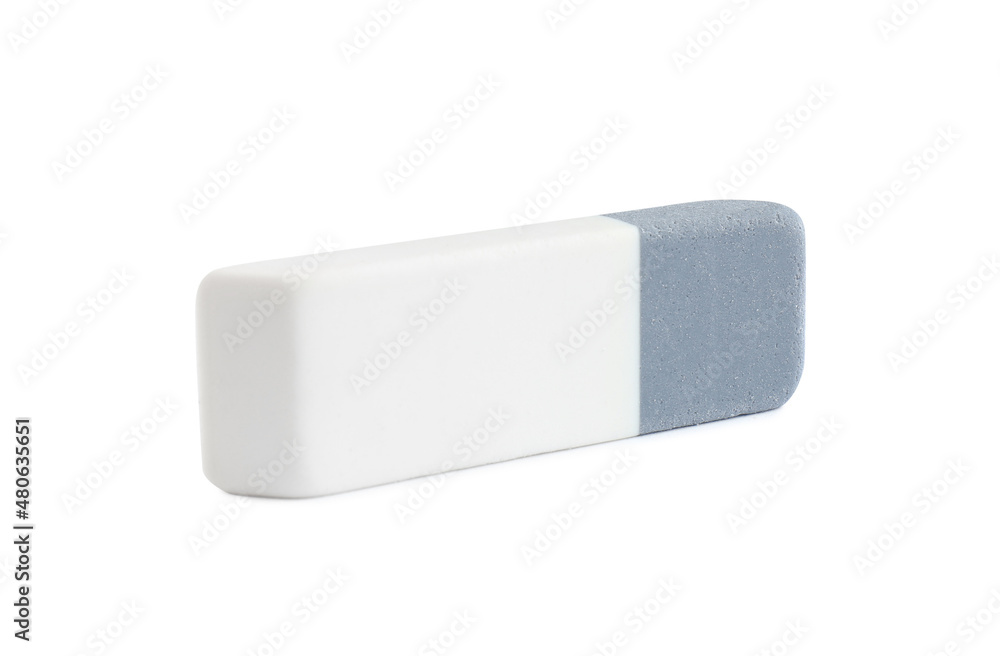 New double eraser isolated on white. School stationery New double eraser isolated on white. School stationery