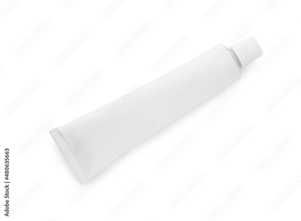Blank tube of ointment isolated on white, top view Blank tube of ointment isolated on white, top view