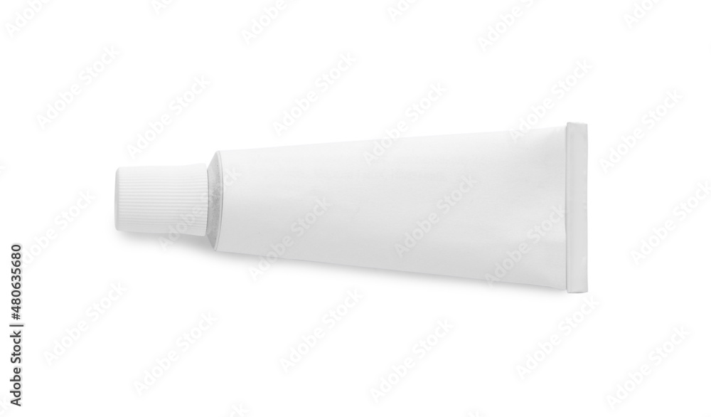 Blank tube of ointment isolated on white, top view - obrazy, fototapety, plakaty 