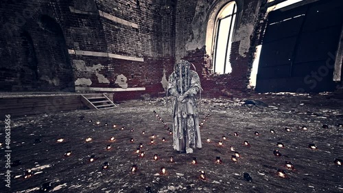 Deity in the middle of a ruined temple