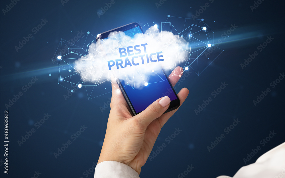 Hand using smartphone with cloud business concept Hand using smartphone with cloud business concept