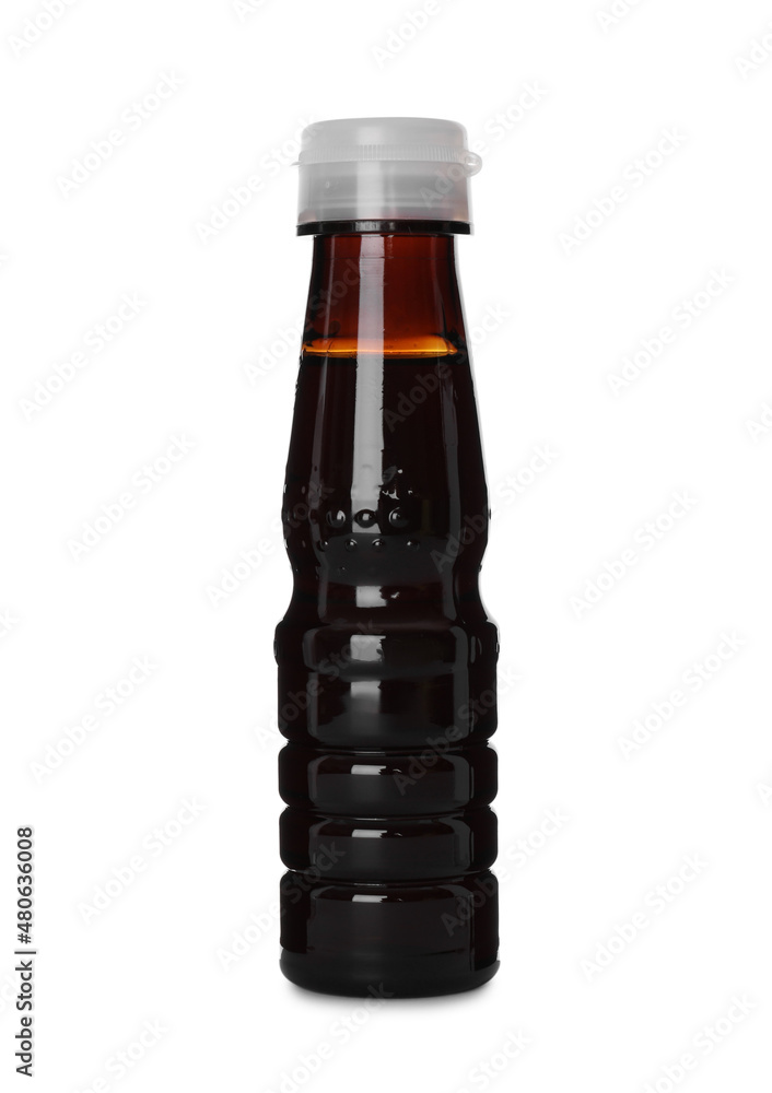 Bottle of tasty soy sauce isolated on white Bottle of tasty soy sauce isolated on white