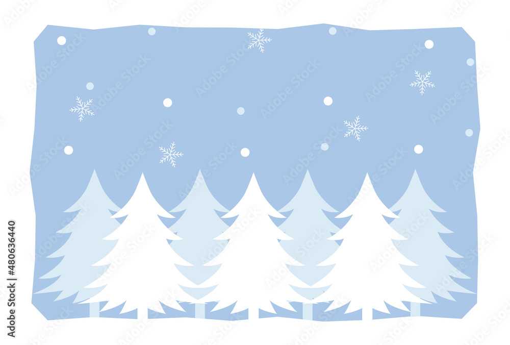 Obraz premium 寒中見舞いのイラスト素材 雪景色の森 